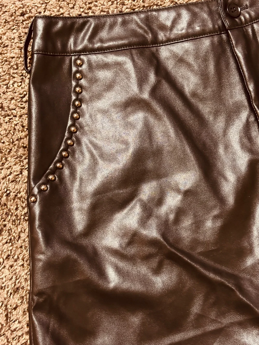 Flying Tomato Black High-Waist Faux Leather Shorts with Studded Pockets Festival